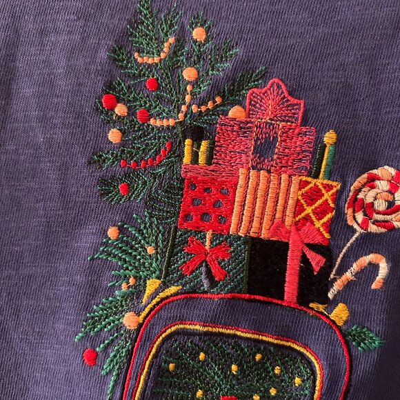 Talbots Christmas Embroidered Crewneck Long Sleeve Tee Size Small - Picture 7 of 11